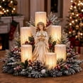 thumbnail image 5 of Christmas Lighted Centerpiece with Flameless Candle Glow, Frosted Pine Branch Table Decor for Holiday Mantel Display, 5 of 7