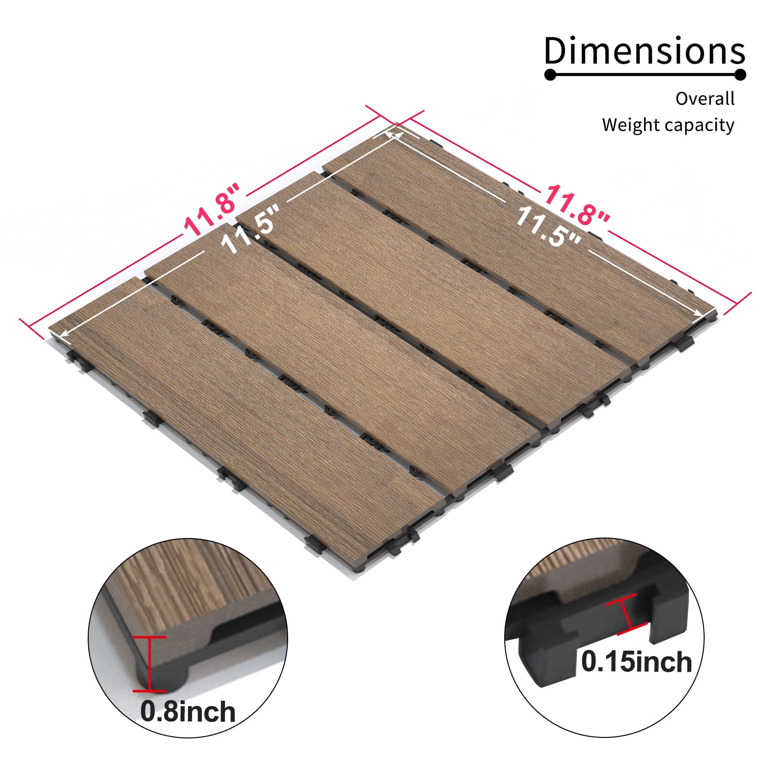 11 Pack 11.8" Oak WPC Interlocking Deck Tiles, Wood-Plastic Composite DIY Patio Floor Tiles, Water Resistant Indoor Outdoor Quick Install Decking Tiles