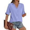 thumbnail image 3 of Fantaslook Womens 3/4 Sleeve Button Down Shirts V Neck Roll Up Sleeve Tops Cotton Linen Casual Summer Blouses Shirts, 3 of 11