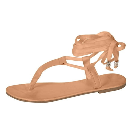 

FY24 Shoe Event WJSXC Summer Sandals Women Clearance! Womens Summer Flip-flop Lace-Up Solid Solid Color Flat Sandals Yellow 40