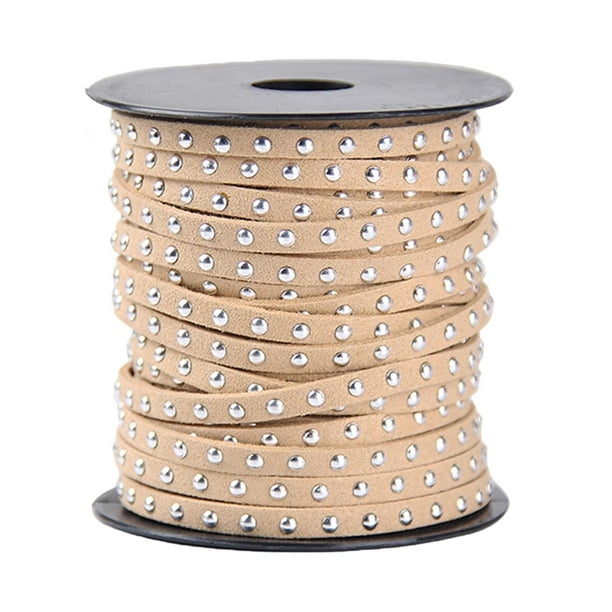 Cordón de gamuza sintética con tachuelas, tira de 20 yardas (0,20 pulgadas), microfibra, ideal para coser y abalorios, para vestidos, decoraciones y Beige plateado