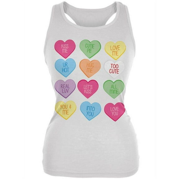 Valentine's Day Candy Hearts White Juniors Soft Tank Top - X-Large