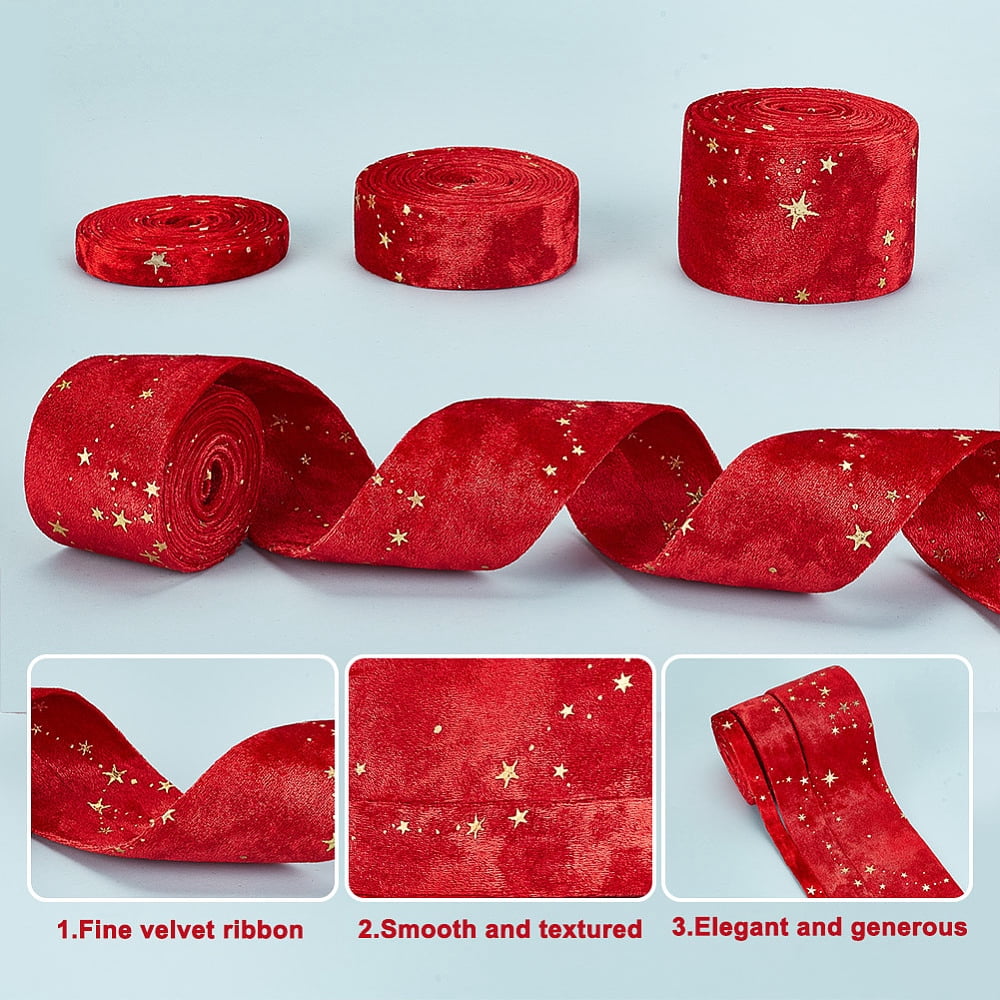 1 Set 6M 3 Styles Double Sided Star Gold Stamping Flannelette Ribbons for Sewing Craft Red 3/8~2 inch(10~50mm) 2m/style
