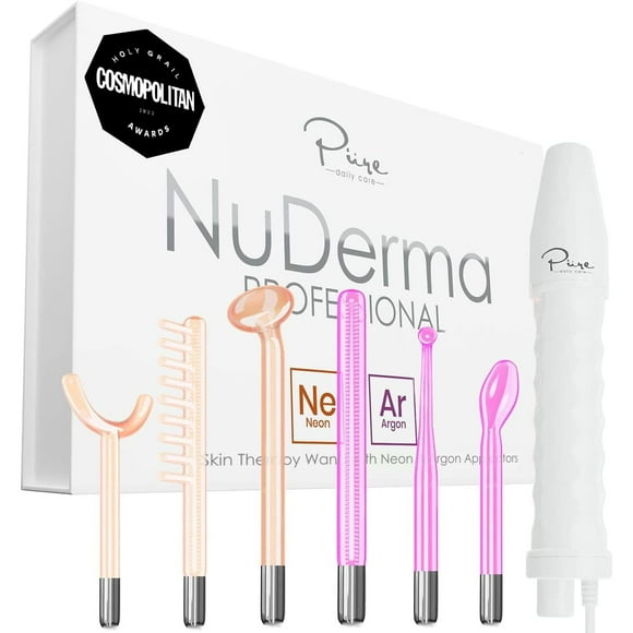 Professional Skin Therapy Wand - NuDerma - Portable Handheld High Frequency Skin Therapy Machine with 6 Neon & Argon Wands - Acne Treatment - Skin Tighteni