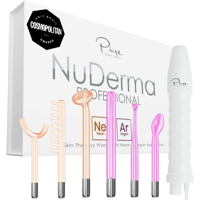 Professional Skin Therapy Wand - NuDerma - Portable Handheld High Frequency Skin Therapy Machine with 6 Neon & Argon Wands - Acne Treatment - Skin Tighteni