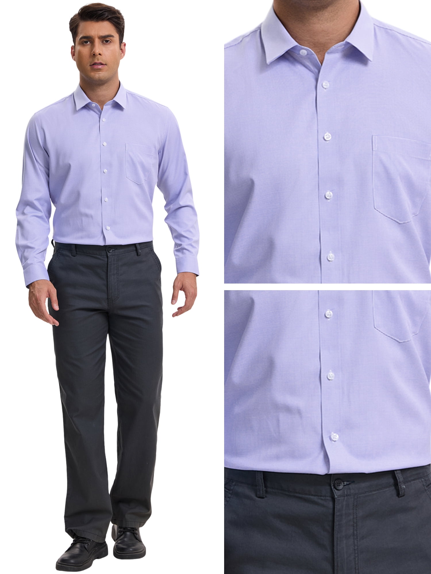 DARING DIVA Men's Plaid Long Sleeved Button Down Houndstooth Dress Shirts L Light Purple