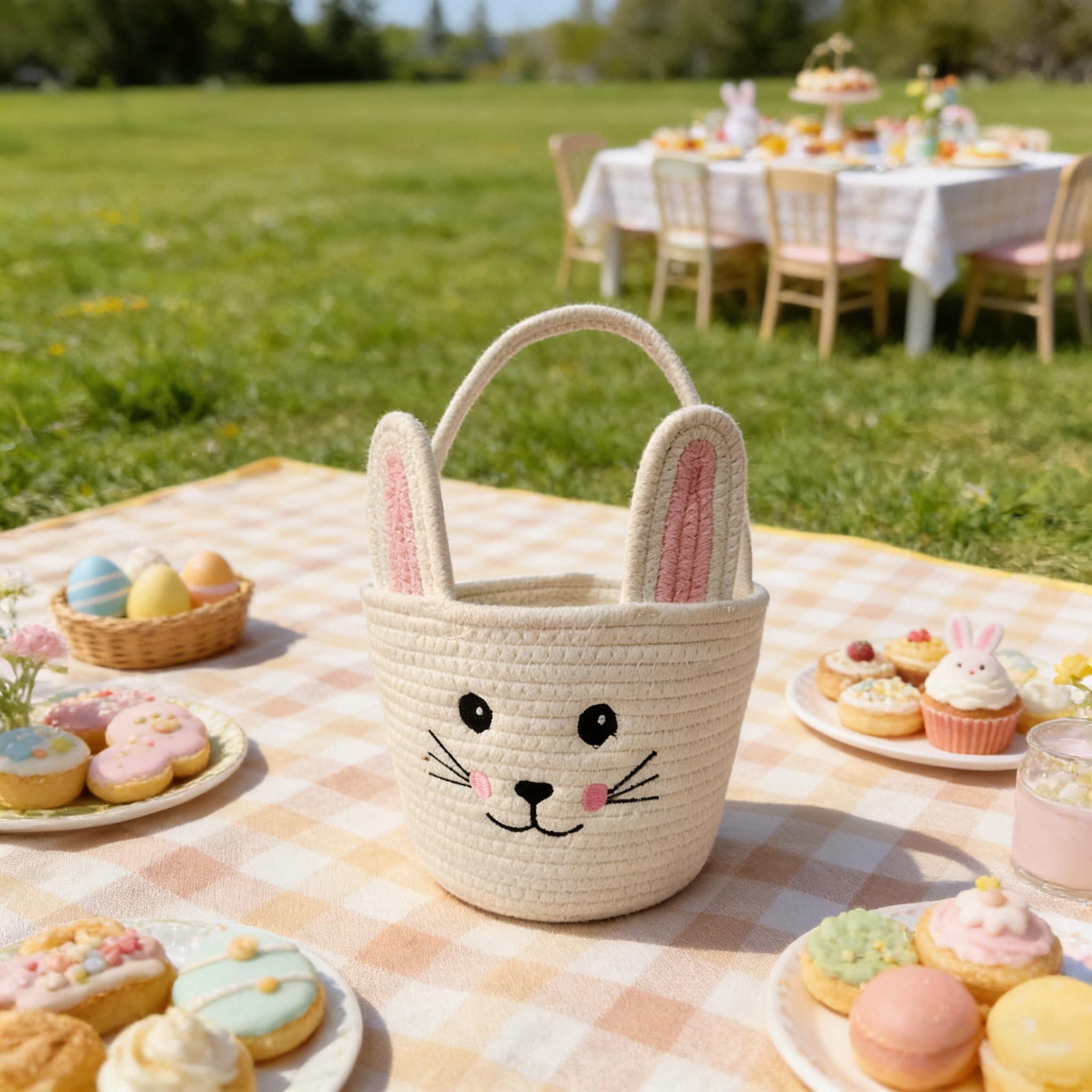 Lunxisen 1 Pcs Easter Storage Basket Hand-woven Rabbit Holiday Decorative Organizer Home Decor Baskets