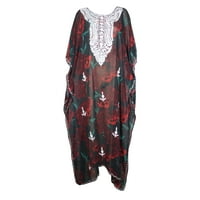 Mogul Women Georgette Embroidered Maxi Caftan Batwing Sleeve Maternity Loose Cover Up Dress 4X