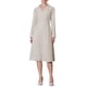 thumbnail image 1 of Vestido midi plisado de línea A con cuello de solapa para mujer Inspire Chic, de manga larga, color beige, 1 of 5