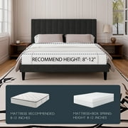 Einfach King Size Platform Bed Frame with Upholstered Velvet Vertical Headboard, Black