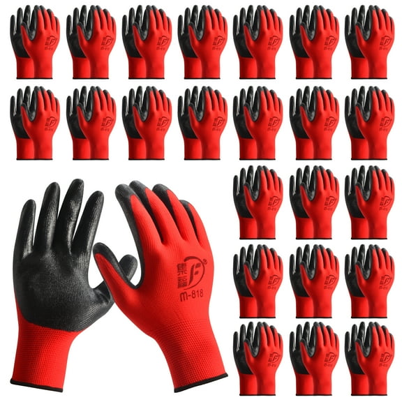 24 Pairs Gardening Work Gloves Bulk for Men Women Nitrile Rubber Coated Dipped Gripping Touch Screen Gloves Construction Gloves Men Safety Work Gloves Large