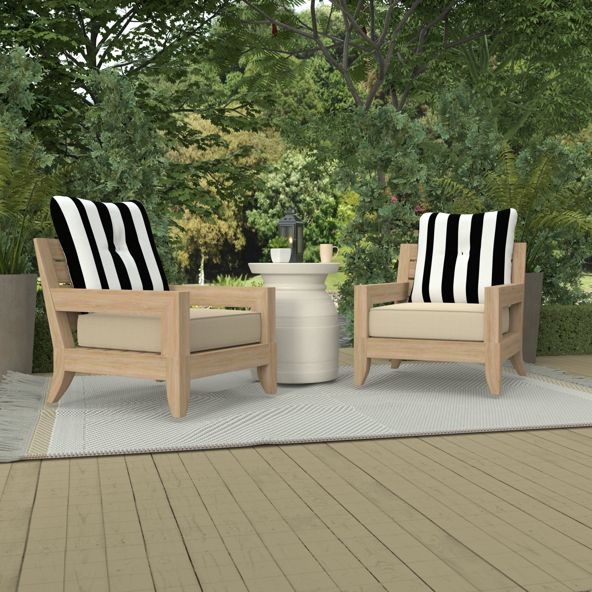 Jordan Manufacturing 23.5" x 24" Awning Onyx Black Stripe Square Tufted Outdoor Deep Seat Chair Back Cushion with Fabric Button