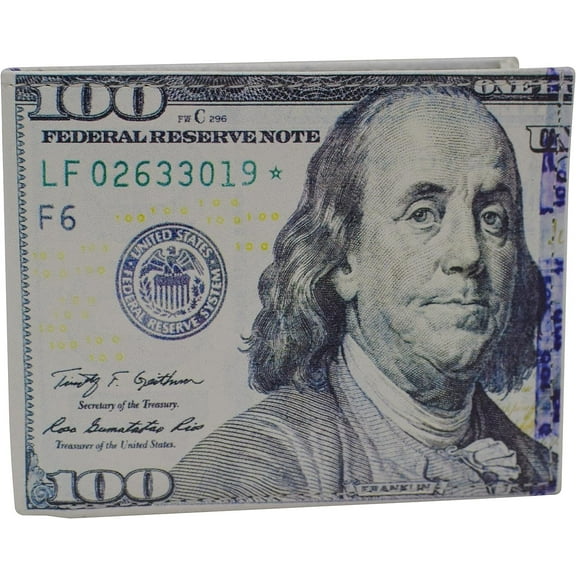Men's Printed $100 Bill RFID Blocking Leather Bifold Wallet with Gift box