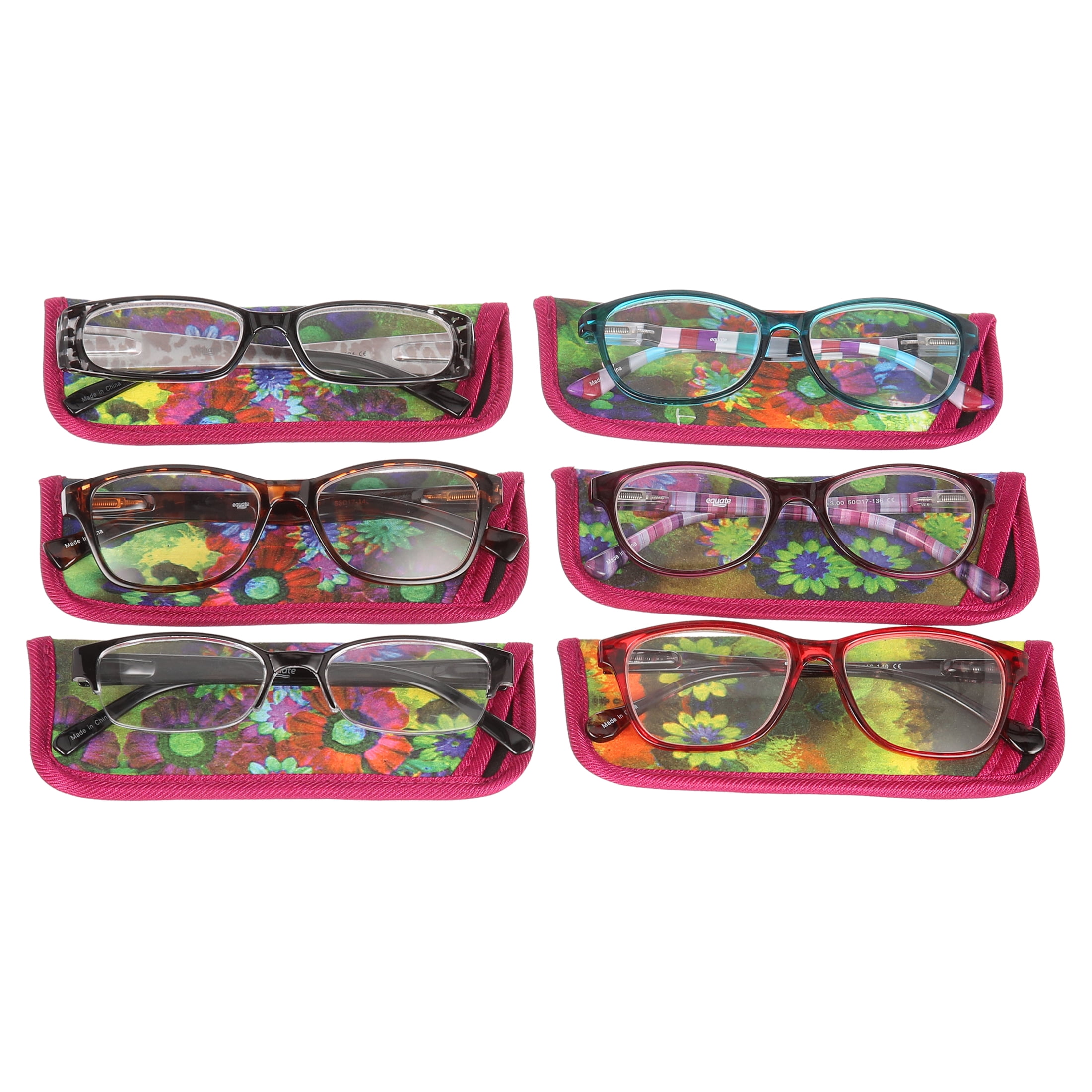 Equate 6-Pack Women's Bouquet Rectangular Reading Glasses - Variety Pack, +2.50