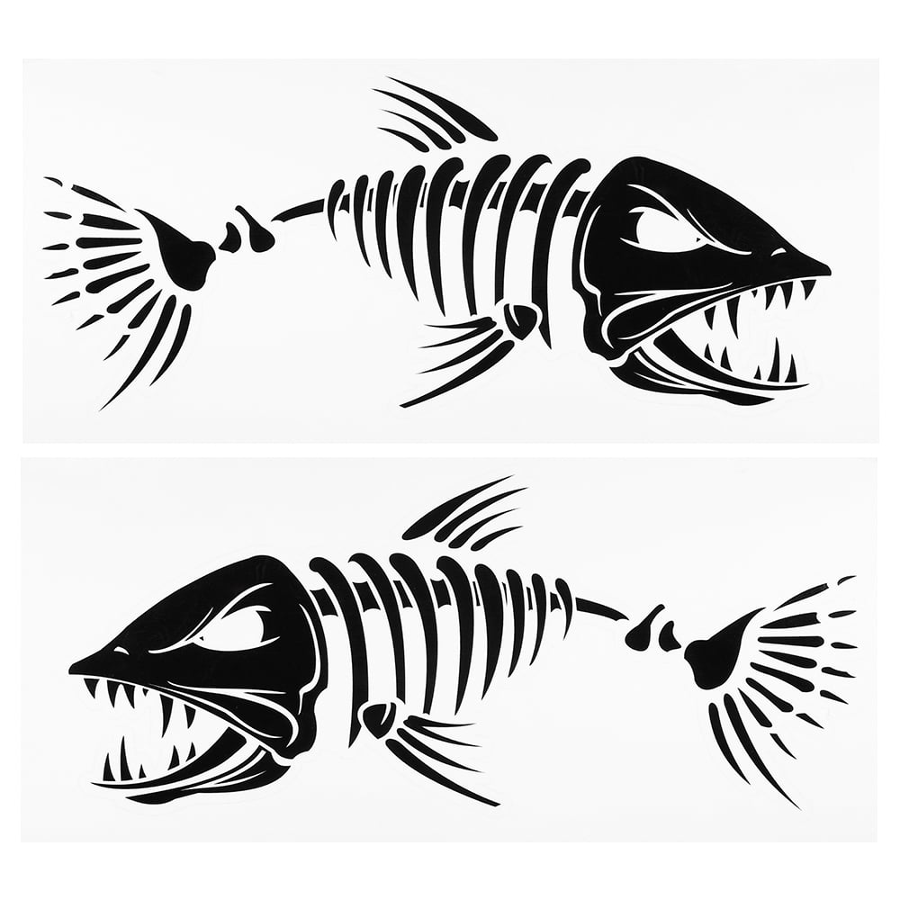 2 Stück Skeleton Fish Stickers Grafikzubehör für Kayak Fishing Boat SPXUI 