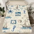 thumbnail image 2 of Feelyou Ocean Sailboat Child Queen Sheet Sets, Seahorse Seashell Flat Sheet, Vintage Nautical Theme Queen Fitted Sheet, Breathable Home Decor, 4 Pieces, 2 of 7