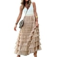 thumbnail image 3 of Women'S Long Maxi Tulle Skirts A Line Ruffle High Waisted Tiered Layered Mesh Tutu Skirt Petticoat Apricot M, 3 of 8