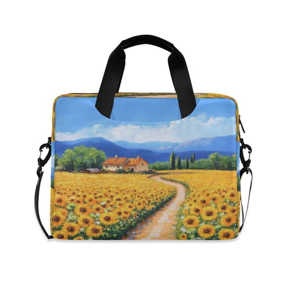 16inch Laptop Briefcase, Business Laptop Bag with Detachable Strap & Padded Compartment, Water-Resistant Polyester,A Cottage with Sunflowers Planted