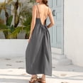 thumbnail image 5 of Elvqul Crew Neck Nightdress for Women Sleeveless Pull-On Cami Dress Summer Open Back Solid Womens Long Dresses Plus Size, 5 of 10