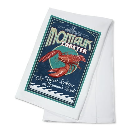 Montauk, New York - Lobster Vintage Sign - Lantern Press Artwork (100% Cotton Kitchen