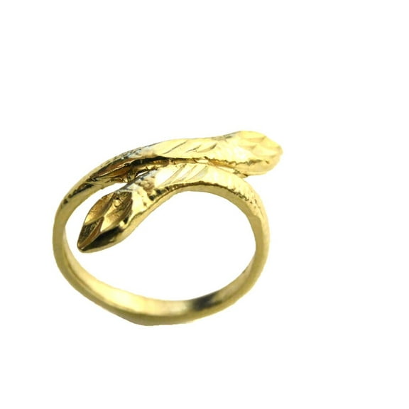 Snake w/Two head Ring 14k Solid Yellow Gold