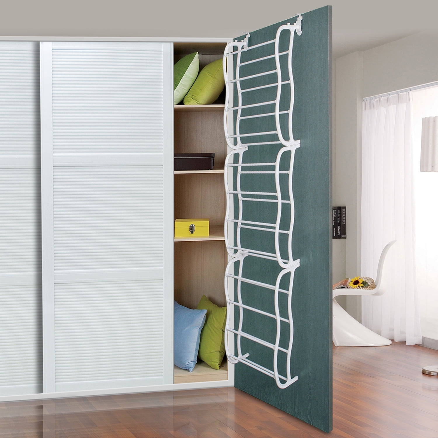 Over The Door Shoe Rack TeqHome 12-Tier 36 Pair Wall Hanging Closet Shoe Organizer Storage Stand White