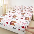 thumbnail image 5 of spefrowx Cute Highland Cow Print Bed Sheets for Girls, Pink Bow Love Heart Full Size Sheets, 4-Piece, 1 Flat Sheet, 1 Fitted Sheet and 2 Pillowcases, 5 of 6
