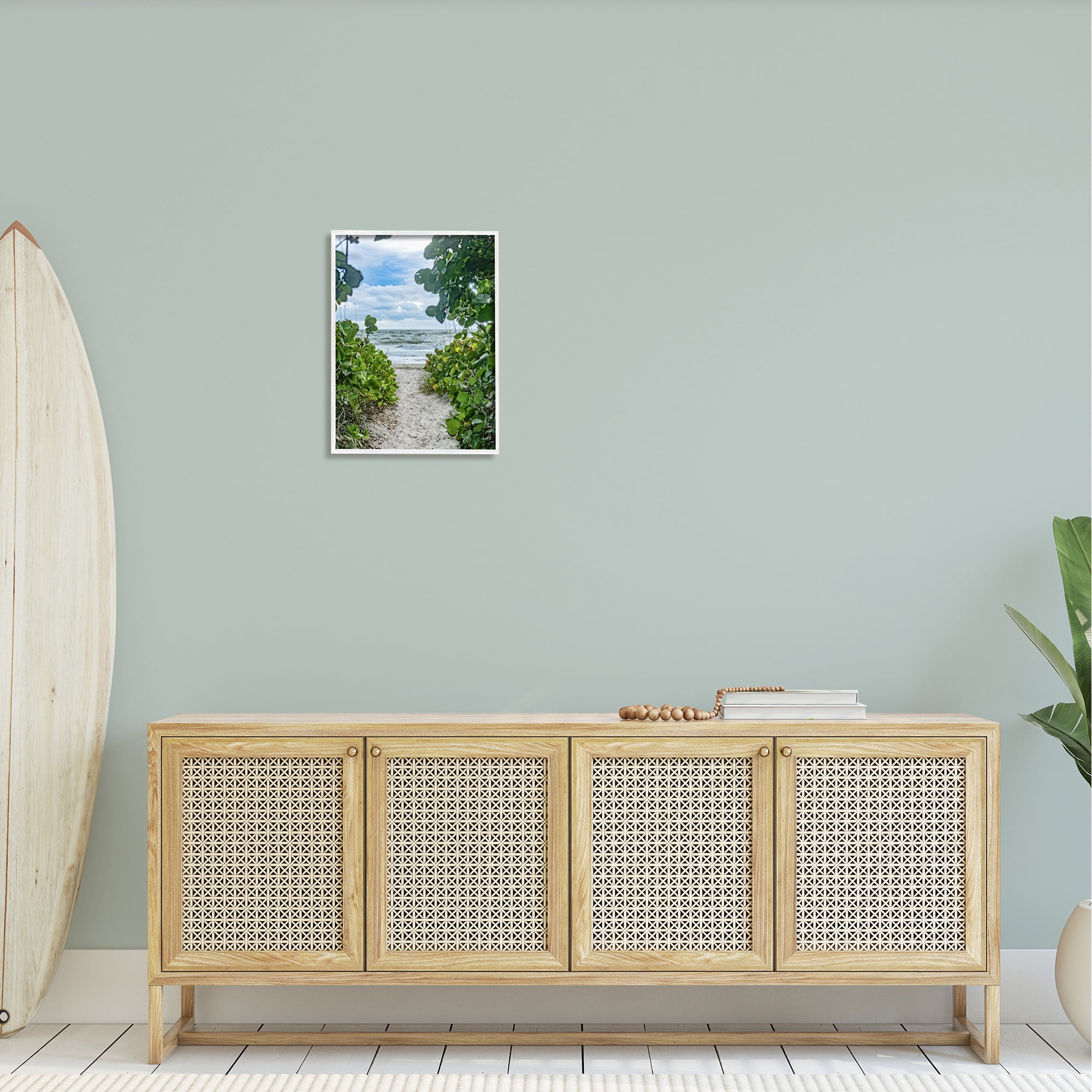 Stupell Industries Overhanging Beach Greenery Plants Path Photograph White Framed Art Print Wall Art, Design by Mary Lou Photography