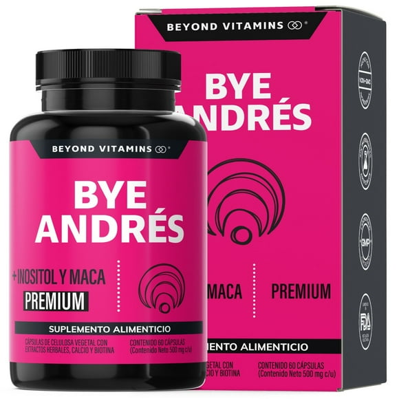 Bye Andrés Premium Con Inositol Capsulas, Maca, Isoflavonas De Soya, Ñame Salvaje, Raíz De Cohosh Negro, Aguaje, Blueberry, Calcio Y Biotina - Vitaminas Mujer | 60 Cápsulas Veganas
