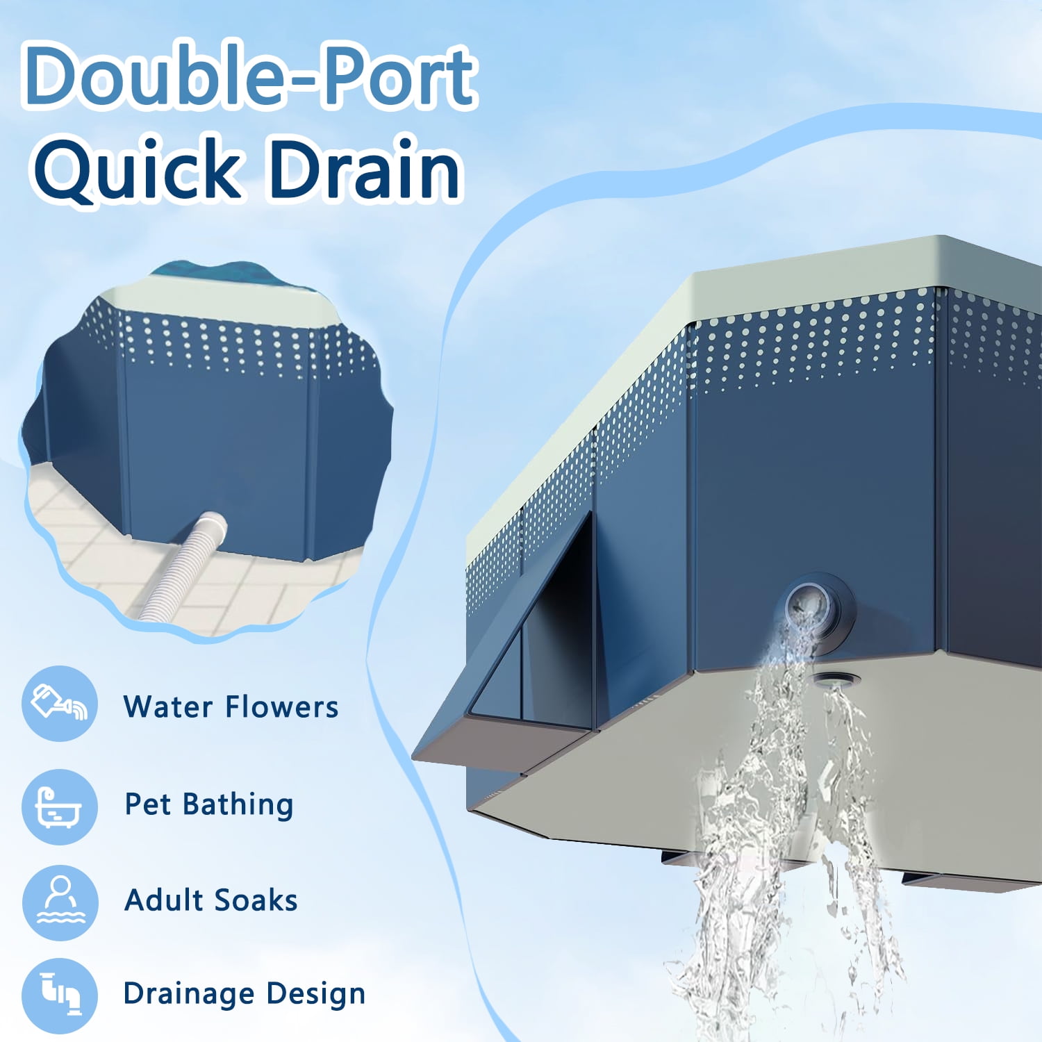 StarZe Foldable Pool for Kids and Adults,Non Inflatable Above Ground Outdoor Swimming Pool, Green, 101" x 66" x 20".
