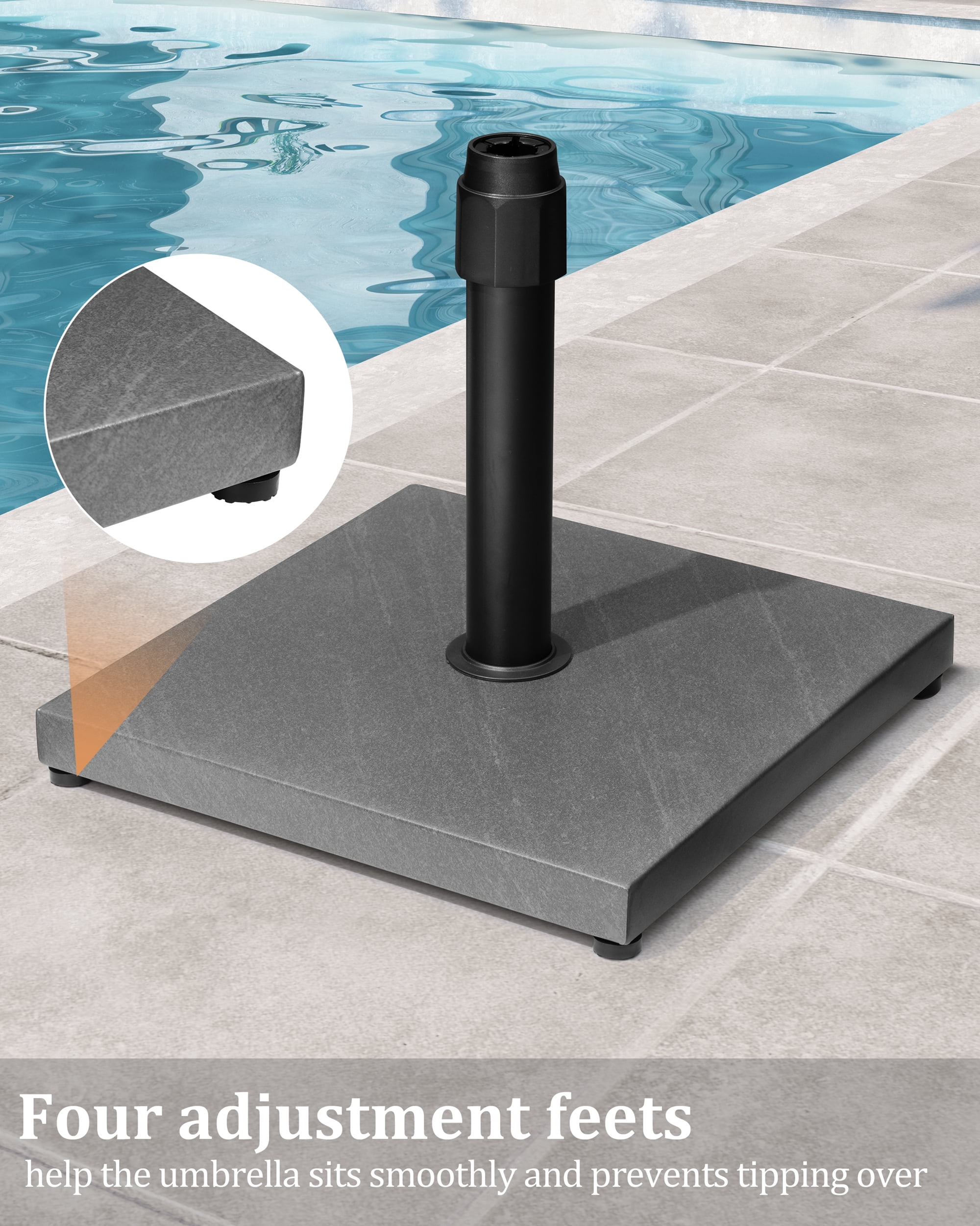 Crestlive Products 45lbs Pre-filled Concrete Umbrella Base, Heavy Duty Wind-Resistant, Fits 6-12ft Market Umbrella, Grey