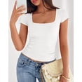 thumbnail image 3 of FreshPretty T Shirts for Women Square Neck Tops Spring Trendy Fashion Going Out Workout Y2k Clothes Summer Outfits, 3 of 8