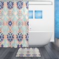 thumbnail image 2 of Bath Curtain & Non-Slip Bath Mat Set 12-Grommet Shower Curtain Memory Foam Bath Rug Blue and Teal Geometric, 2 of 8