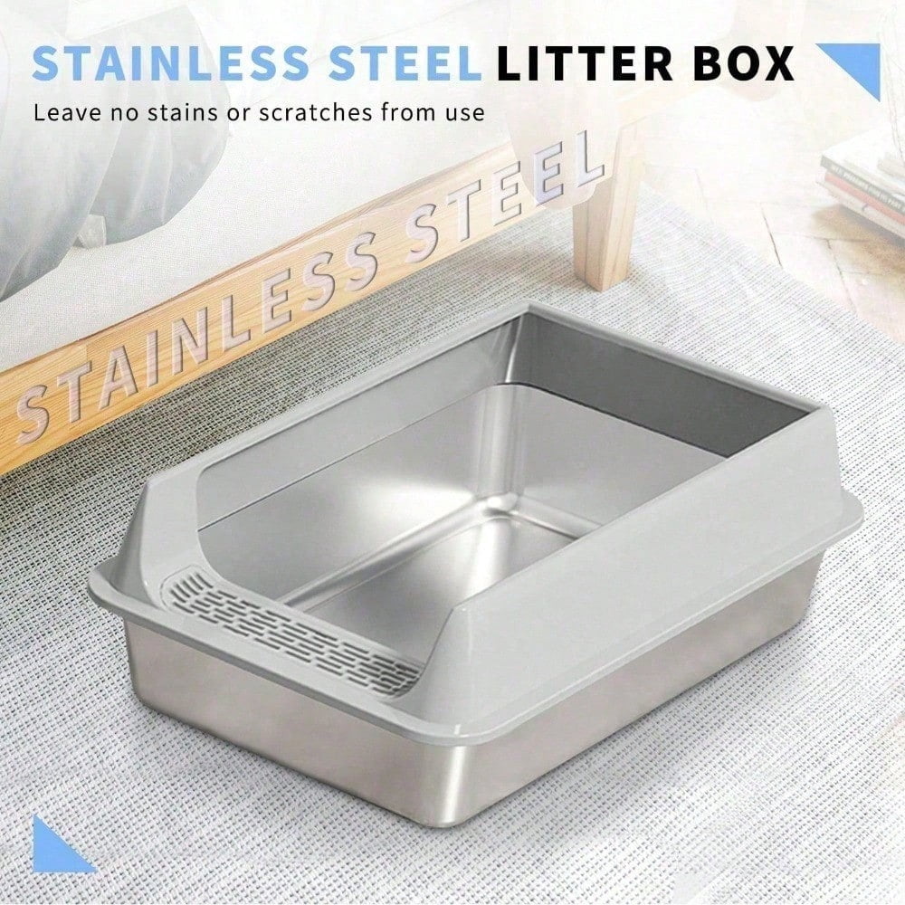 Premium Cat Hygiene Solution: Ultra-Durable Stainless Steel Litter Box – Semi-Enclosed Splash-Proof Tray, Advanced Odor Control, Effortless To Clean & Maintain.