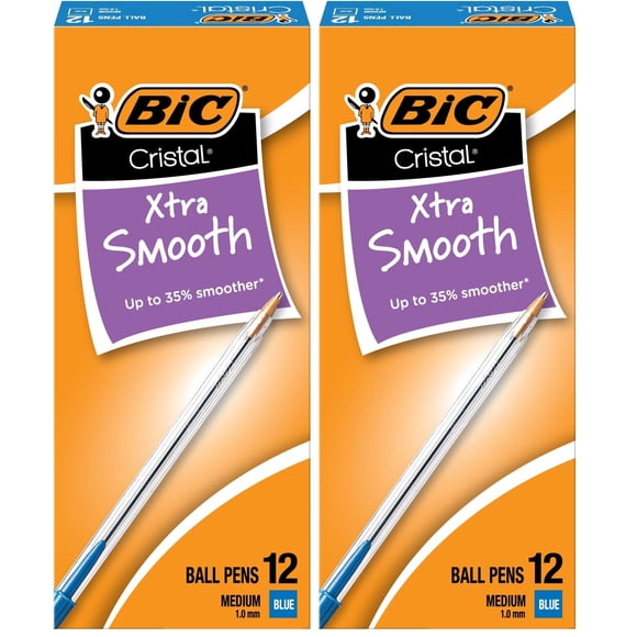 Bolígrafos BIC Cristal Xtra Smooth Blue, tamaño mediano, paquete de 12