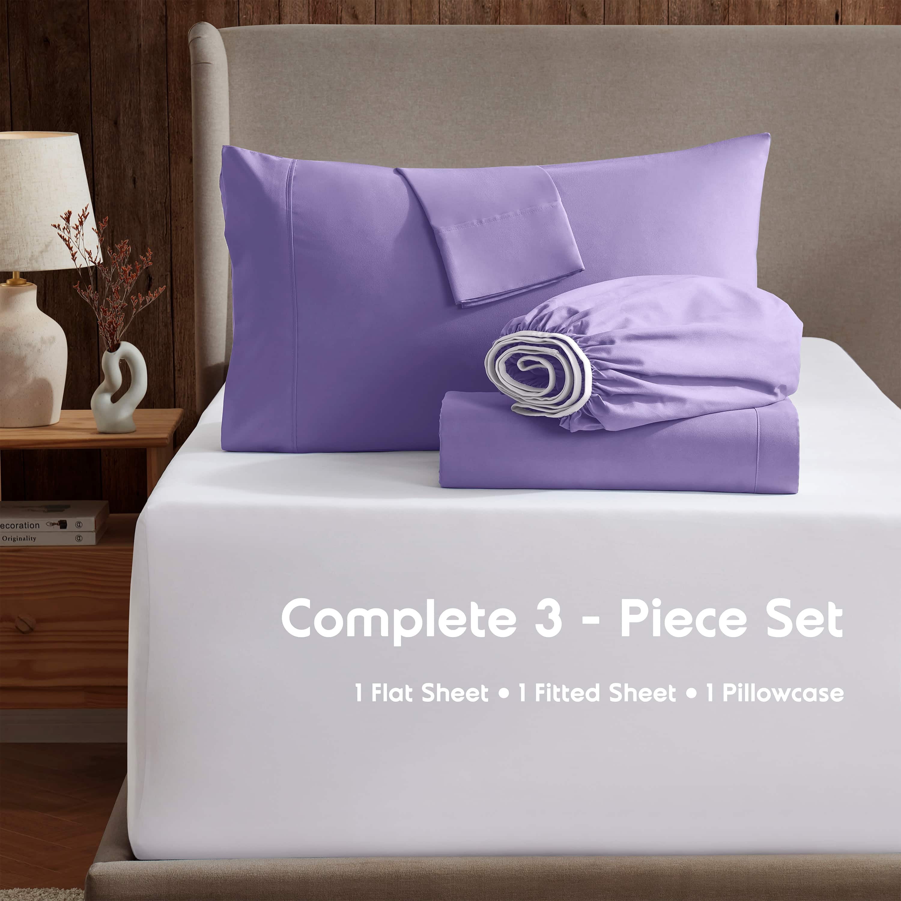LammaLoe Extra Deep Pocket Sheets Twin Set, 3 Piece, Fits 18"-24" Mattress, Breathable & Extra Soft Bed Sheets, Lavender