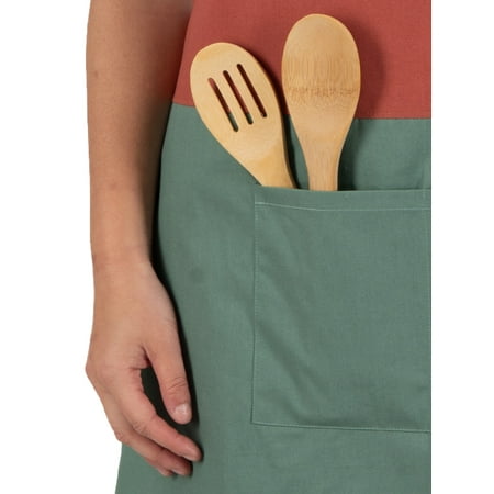 Mainstays Chef Kitchen Apron, 28 x 32 Two Tone Bib Apron with Pockets for Cooking, Baking, Gardening in Red