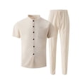 thumbnail image 4 of Ceisia Men's Short Sleeve Button Down Shirt and Pants Set Waffle Knit Casual Two Piece Outfit Khaki XXXL Big & Tall Gifts for Father, 4 of 7