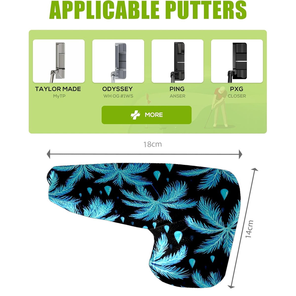 Golf Club Head Cover | Leather Golf Club Putte Headcover , Waterproof Golf Club Head Cover Set Driver Headcovers for Golf Clubs Men Women Palm Tree