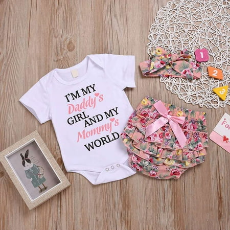 

Journey Baby Kids Girl Outfits Clothes Rompers Bodysuit Letter Tops Floral Pants Headband Set(80cm(3-6Months))