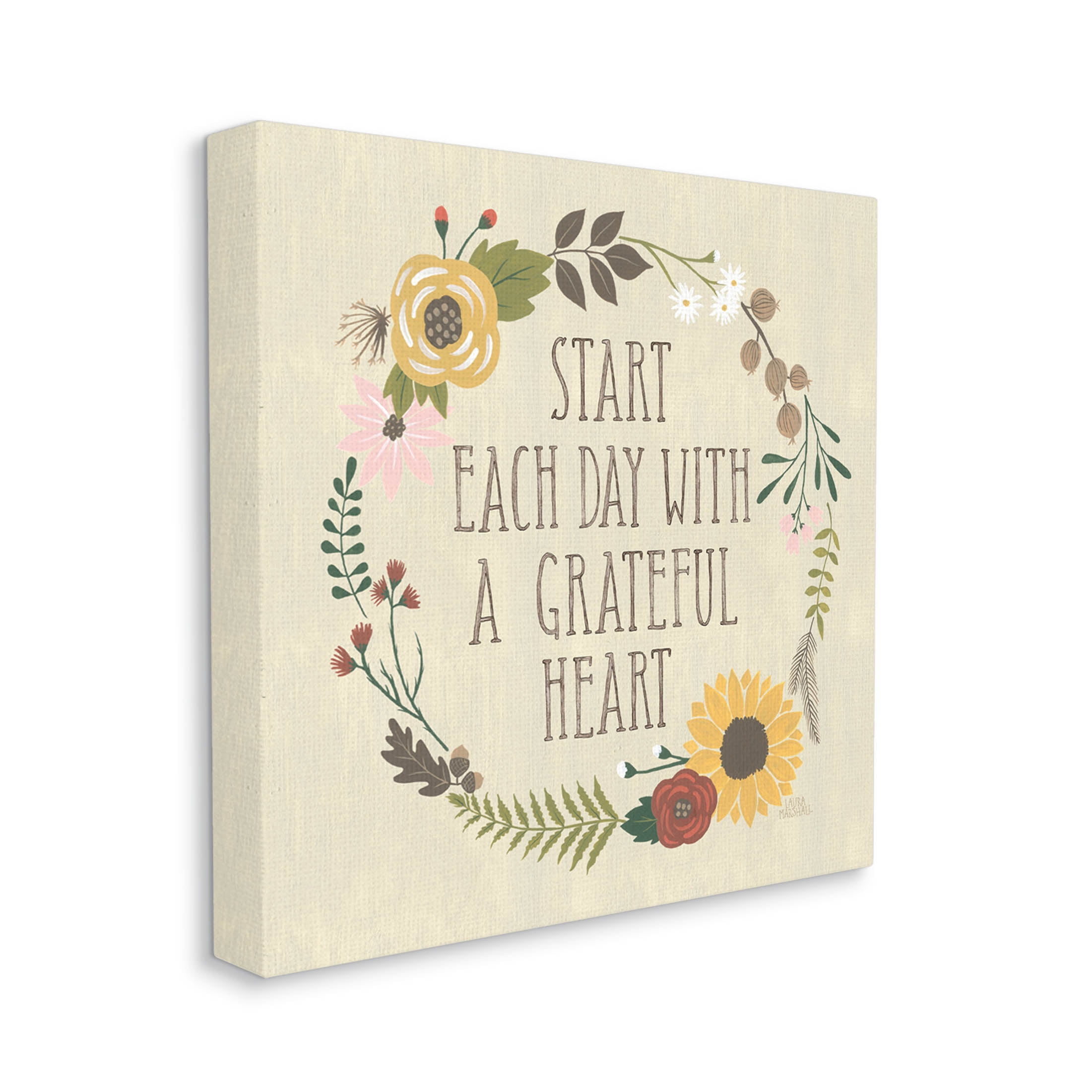 Stupell Industries With A Grateful Heart Flowers Graphic Art Gallery Wrapped Canvas Print Wall Art, Design by Laura Marshall