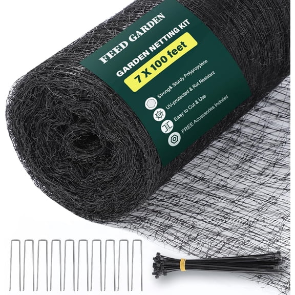 Heavy Duty Deer Netting - 7x100ft UV-Protected Garden Fence with 3/4" Fine Mesh Includes 10 Stakes & 50 Zip Ties for Easy Installation