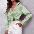 thumbnail image 5 of Summer Tops for Women Satin Satin Imitation Silk Long Sleeved Button Down Blouse Shirts for Women, 5 of 5