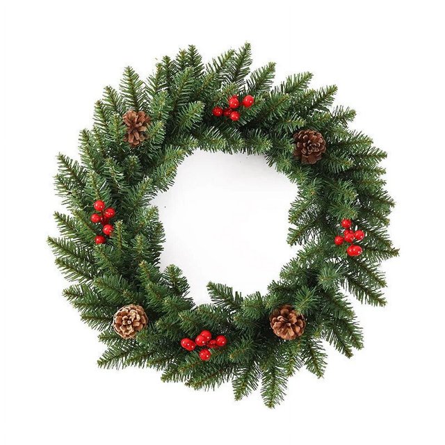 Corona navideña de 30/40/50/60cm, decoraciones artificiales de ratán, cono de pino, guirnaldas verdes, colgante para ventana y puerta, decoración DIY para jardín y hogar