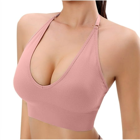 ABATAB Women s Yoga Bralettes Lightweight Adjustable Strap Bras V Neck Low Cut Wireless Seamless T Shirt Bra