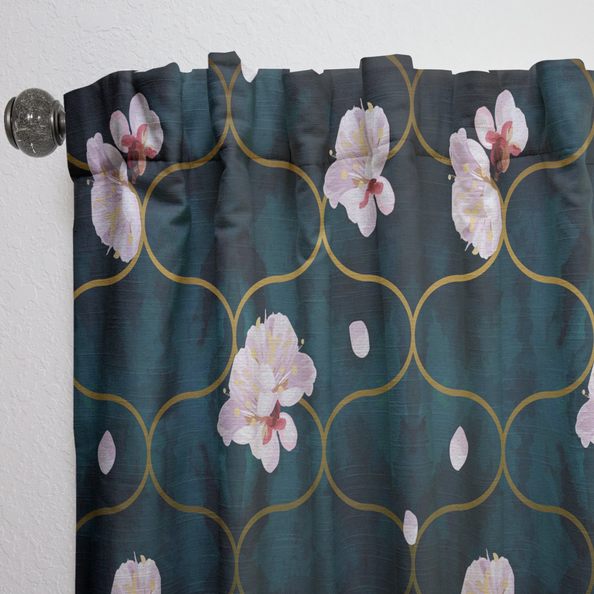 Designart 'Pink Flower Retro Pattern II' Mid-Century Modern Curtain Panel
