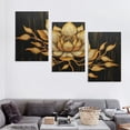 thumbnail image 4 of Nawypu Abstract Lotus Canvas Wall Art Water Lily Flower Picture Print Artworks Gold and Black Floral Painting Poster for Bedroom Living Room Home Wall Decor Stretched and Framed12''x16''X3 Panels, 4 of 4