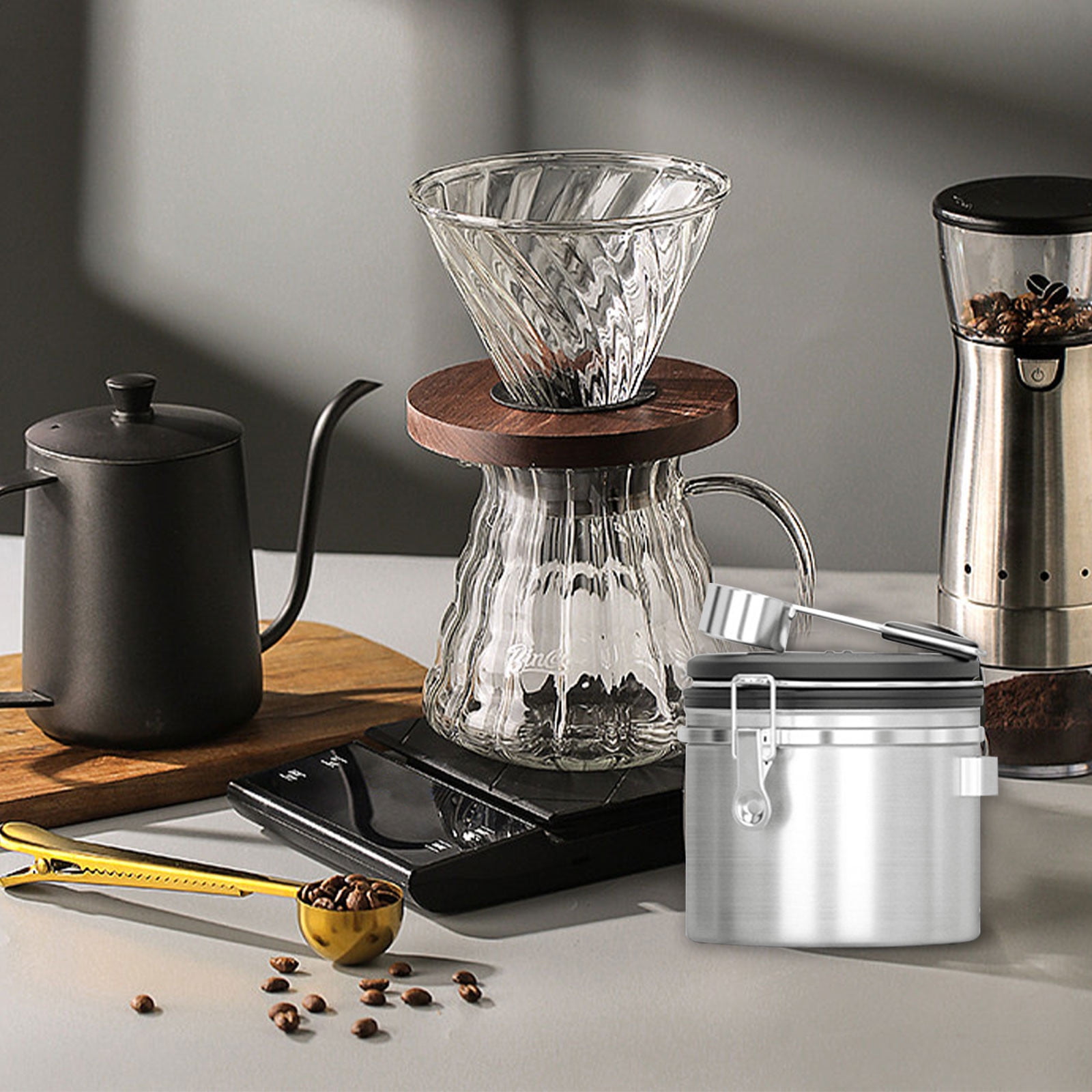 Dvumao Storage Containers, Coffee Canister, Airtight Stainless Steel Kitchen Food Storage Container With Date And For Grounds Coffee,Beans, Tea, Flour, Cereal, Sugar(1.2L), Mom Gifts