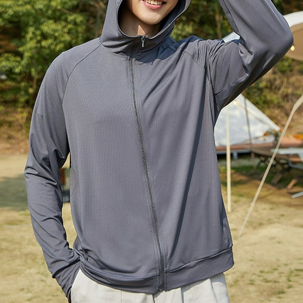 Men UPF 50+ Sun Protection Lightweight Full Zip Hoodie Jacket Long Sleeve  Sun Proof Jacket for Fishing Hiking Outdoor Dark Gray XL 