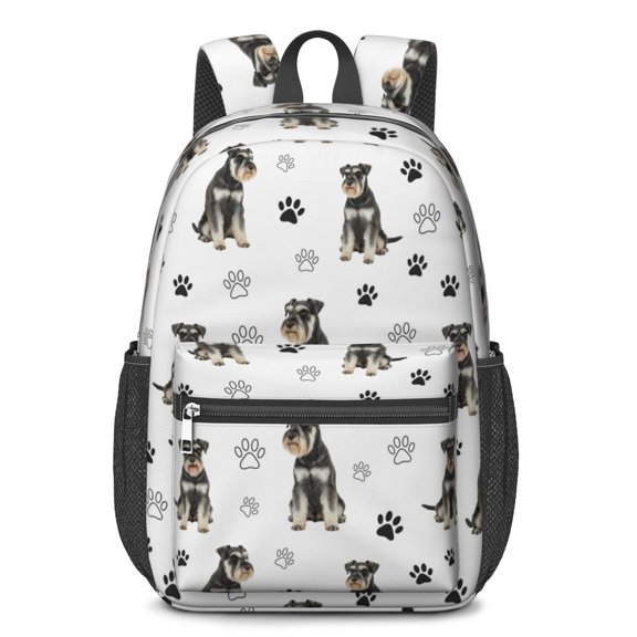 Schnauzer and Dog Paw Print White 17" School Backpacks for Teens,Waterproof Oxford Fabric,S-Shape Padded Straps for School,Travel,Hiking,Camping